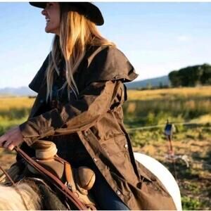 OUTBROOK  OLD WEST VIBE WOMEN'S COATED BROWN TRENCH COAT DUSTER SIZE 10 #C